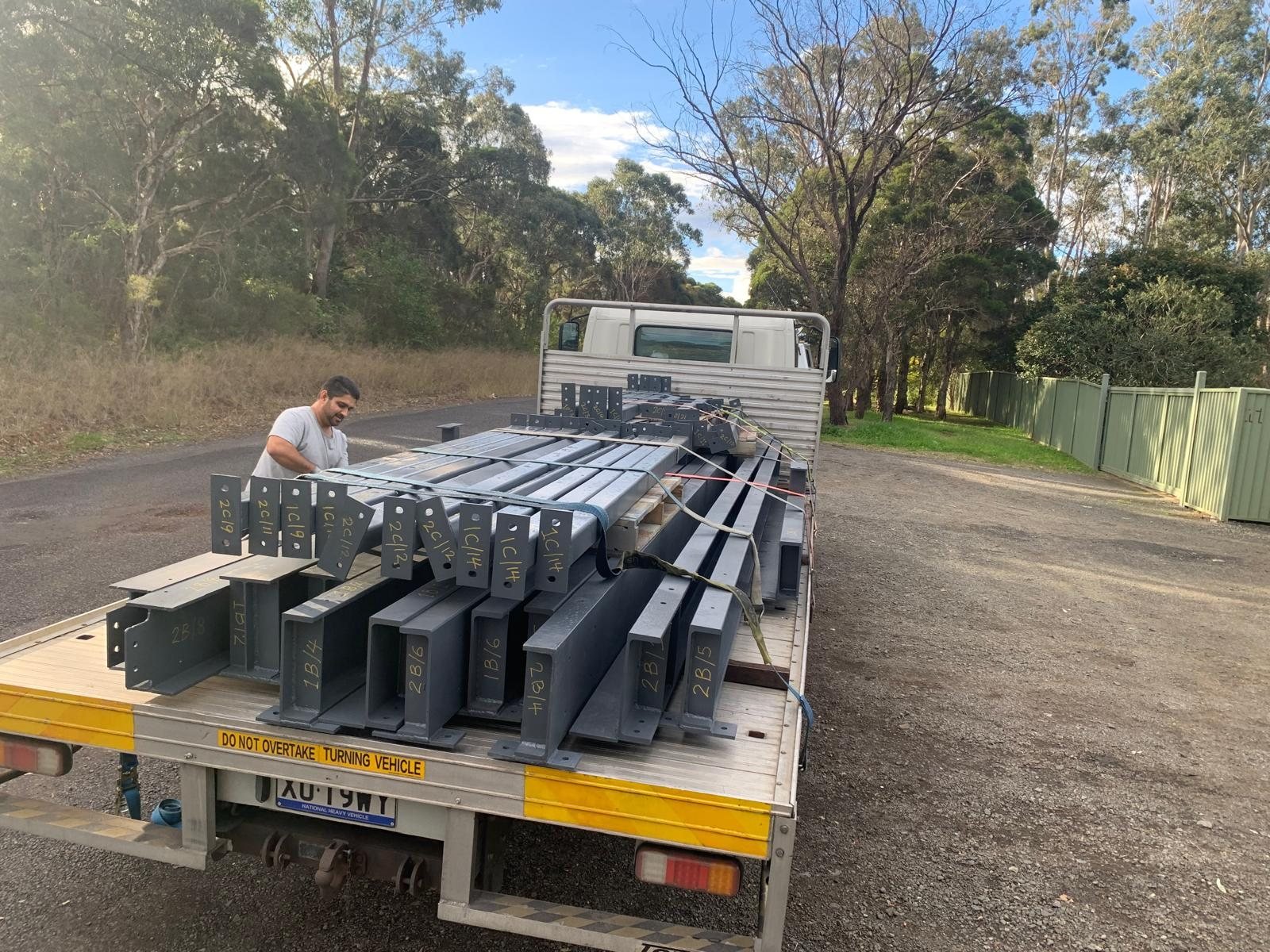 Fabricated steel loaded on the truck for delivery